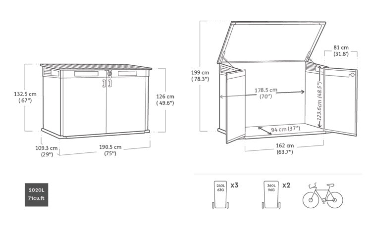 Keter Grande Store 2020L Storage Shed – Grey